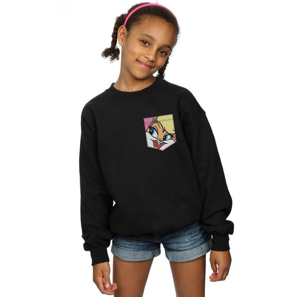 Looney Tunes Girls Lola Bunny Face Faux Pocket Sweatshirt