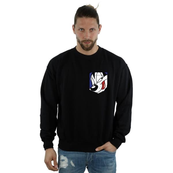 Looney Tunes Mens Pepe Le Pew Face Faux Pocket Sweatshirt