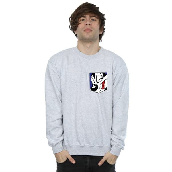 Looney Tunes Mens Pepe Le Pew Face Faux Pocket Sweatshirt