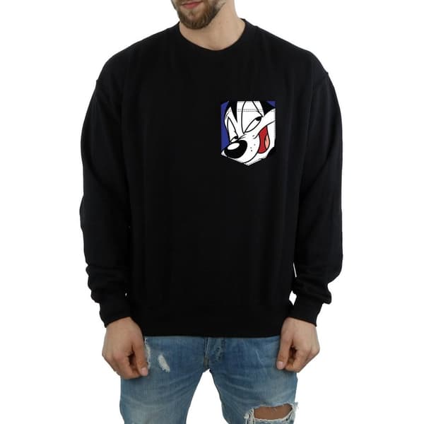 Looney Tunes Mens Pepe Le Pew Face Faux Pocket Sweatshirt