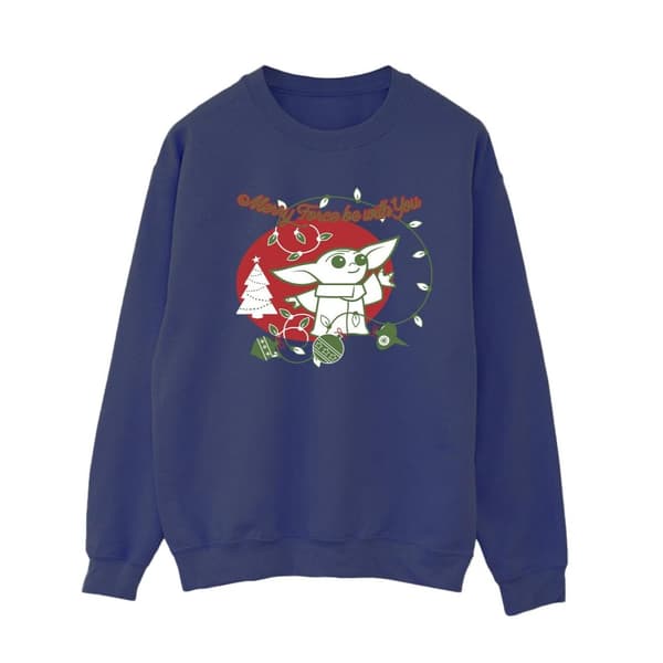 Star Wars The Mandalorian Dam/Tjej Baby Yoda Force Be With You Sweatshirt Navy Blue XL