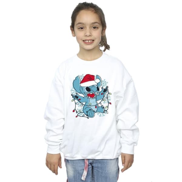 Disney Girls Lilo And Stitch Christmas Lights Sketch Sweatshirt