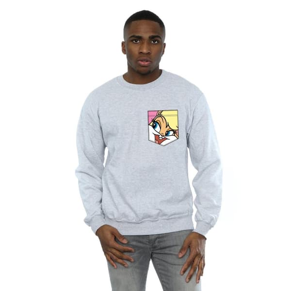 Looney Tunes Mens Lola Bunny Face Faux Pocket Sweatshirt
