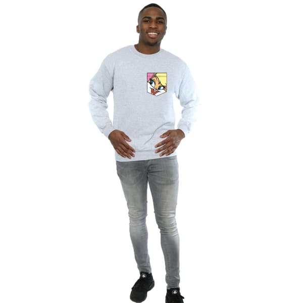 Looney Tunes Mens Lola Bunny Face Faux Pocket Sweatshirt