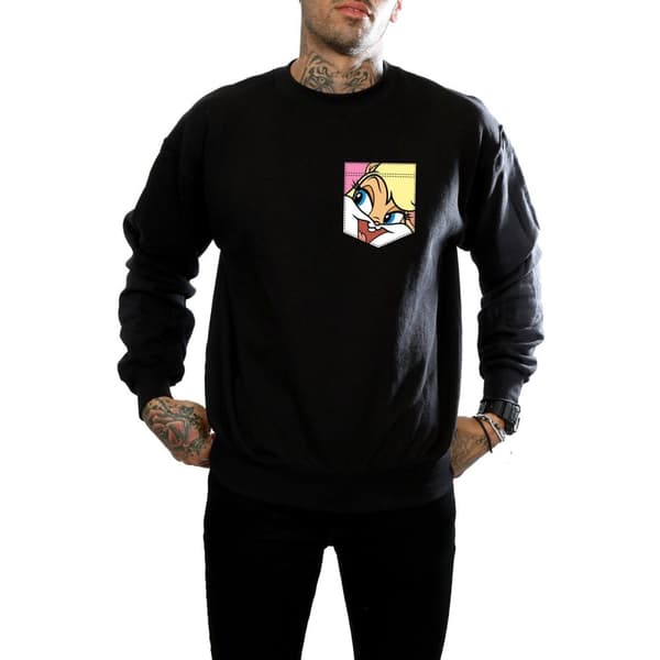 Looney Tunes Mens Lola Bunny Face Faux Pocket Sweatshirt