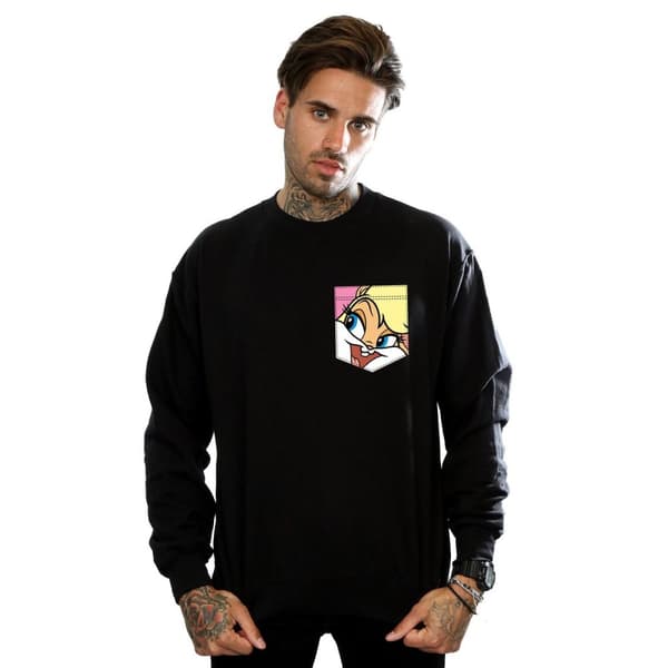 Looney Tunes Mens Lola Bunny Face Faux Pocket Sweatshirt