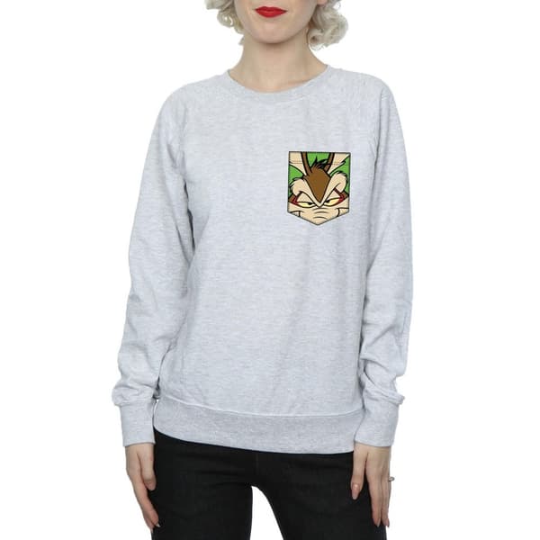Looney Tunes Womens/Ladies Wile E Coyote Face Faux Pocket Sweatshirt