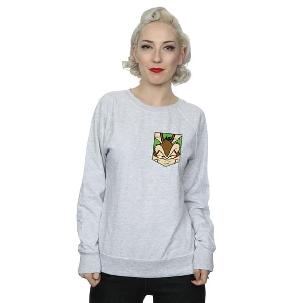 Looney Tunes Womens/Ladies Wile E Coyote Face Faux Pocket Sweatshirt