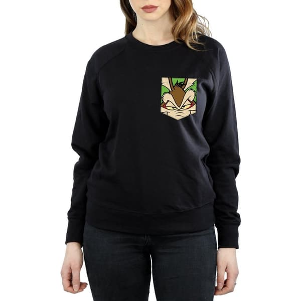 Looney Tunes Dam/kvinnor Wile E Coyote Face - Sweatshirt med fuskficka