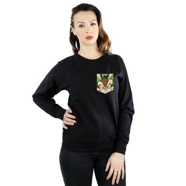 Looney Tunes Dam/kvinnor Wile E Coyote Face - Sweatshirt med fuskficka