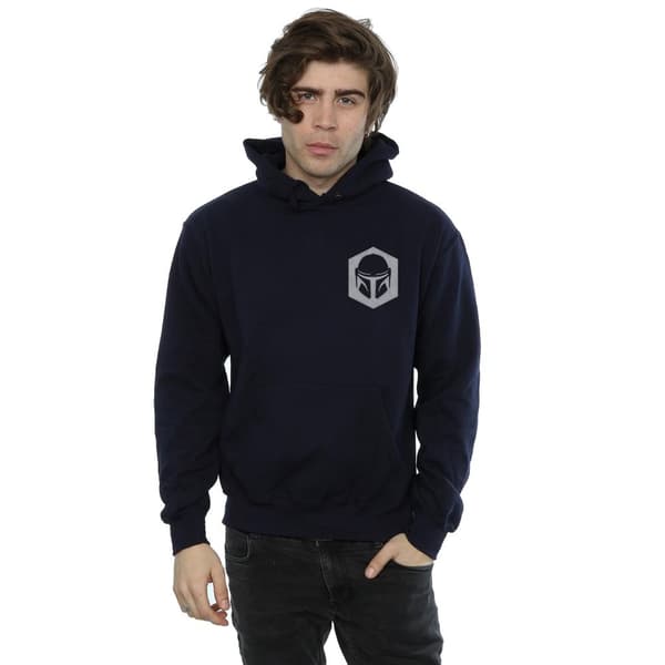 Star Wars Mens The Mandalorian He Goes Pocket Hoodie Navy Blue L