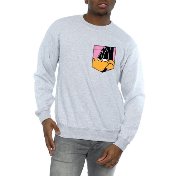Looney Tunes Sweatshirt med fuskficka och Daffy Duck-ansikte för herrar