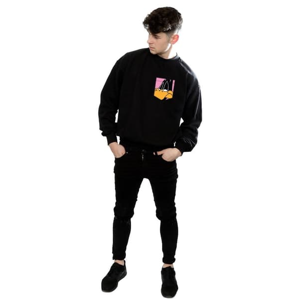 Looney Tunes Sweatshirt med fuskficka och Daffy Duck-ansikte för herrar