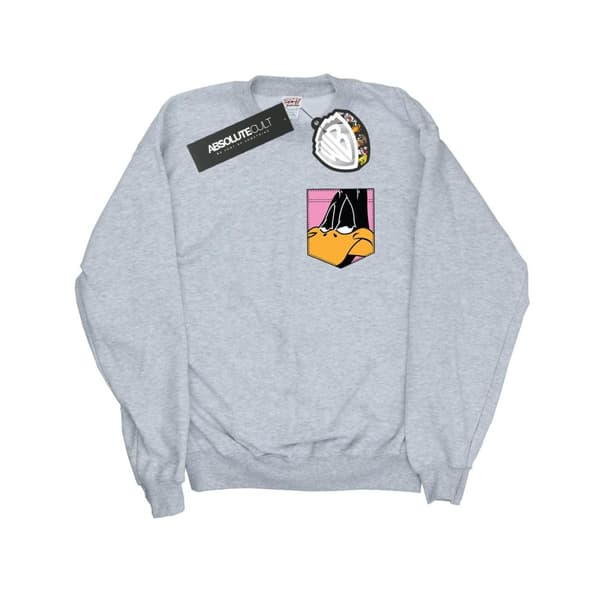 Looney Tunes Sweatshirt med fuskficka och Daffy Duck-ansikte för herrar