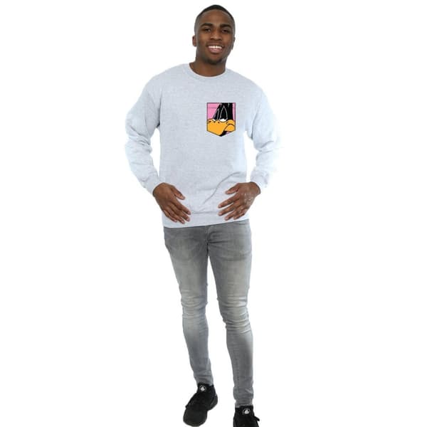 Looney Tunes Sweatshirt med fuskficka och Daffy Duck-ansikte för herrar