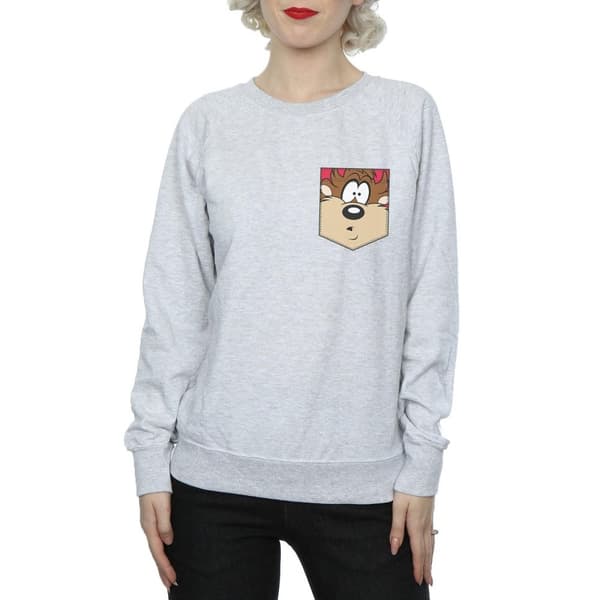 Looney Tunes Womens/Ladies Tasmanian Devil Face Faux Pocket Sweatshirt