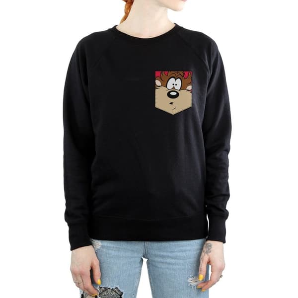 Looney Tunes Womens/Ladies Tasmanian Devil Face Faux Pocket Sweatshirt
