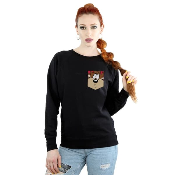 Looney Tunes Womens/Ladies Tasmanian Devil Face Faux Pocket Sweatshirt