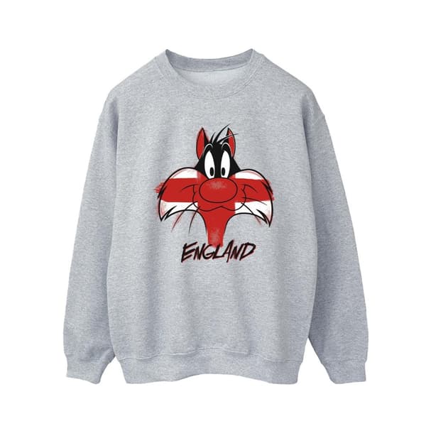 Looney Tunes Herr Sylvester England Face Sweatshirt Sports Grey 5XL