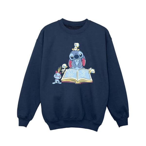 Disney Lilo & Stitch Reading A Book-tröja för flickor Navy Blue 9-11 Years