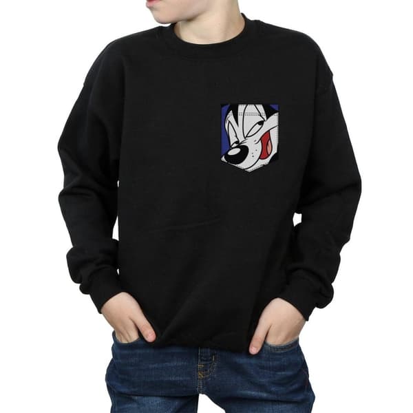 Looney Tunes Boys Pepe Le Pew Face Faux Pocket Sweatshirt
