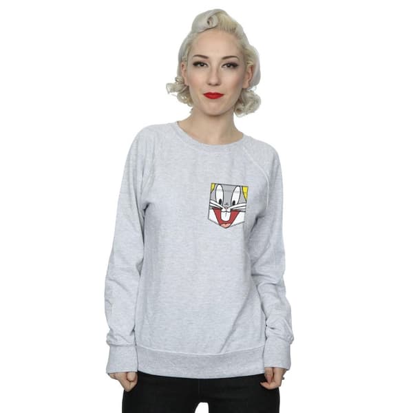 Looney Tunes Womens/Ladies Bugs Bunny Face Faux Pocket Sweatshirt