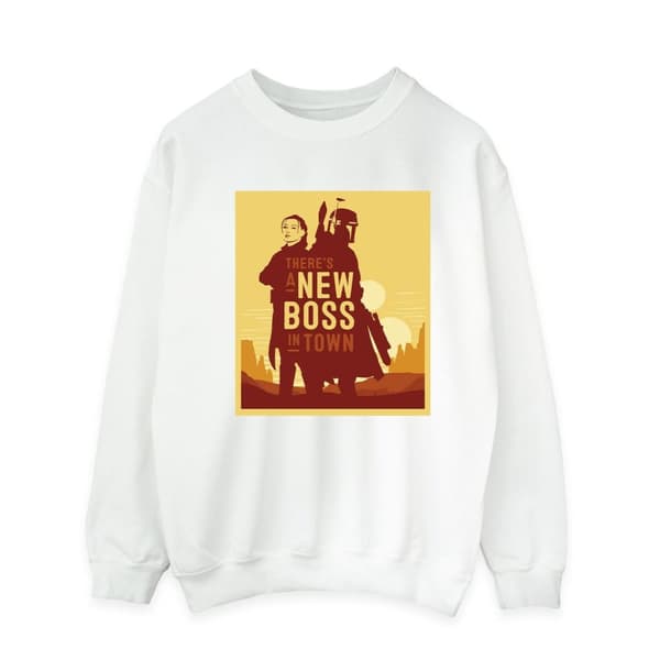 Star Wars Mens The Book Of Boba Fett New Boss Sun Silhouette Sweatshirt White XXL