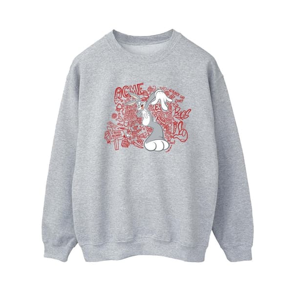 Looney Tunes Sweatshirt - dam/dam ACME Doodles Bugs Bunny Sports Grey L