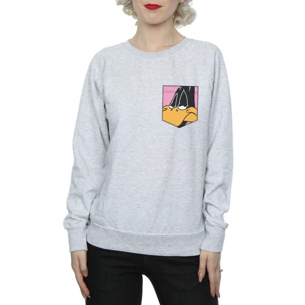Looney Tunes Dam/kvinnor Daffy Duck Face Sweatshirt med fuskficka
