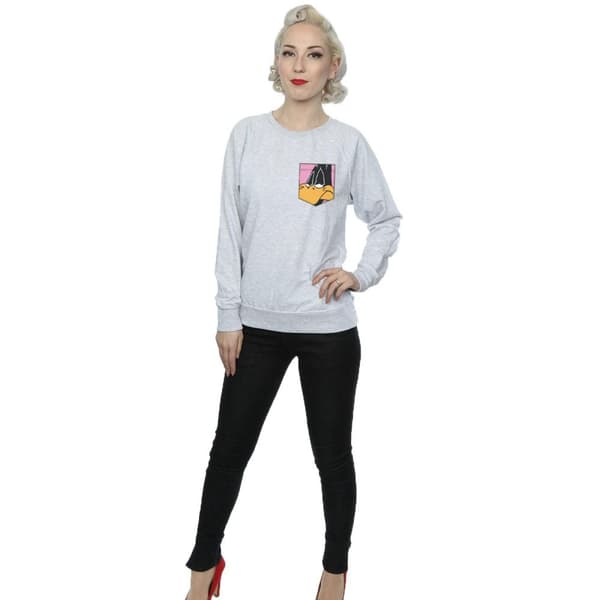 Looney Tunes Dam/kvinnor Daffy Duck Face Sweatshirt med fuskficka
