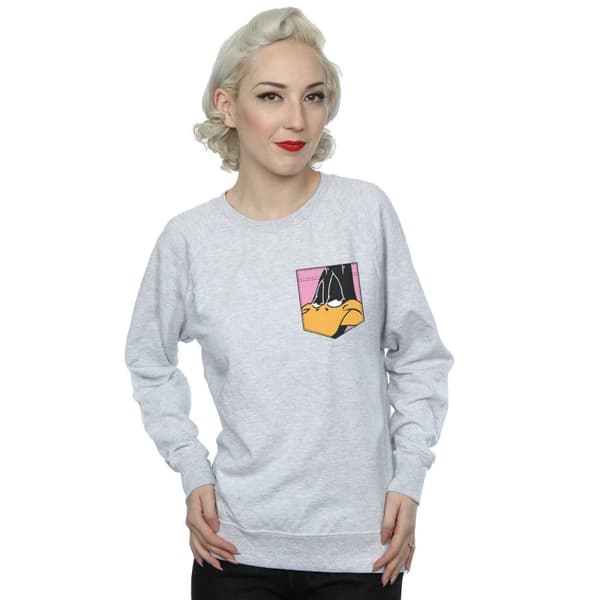 Looney Tunes Dam/kvinnor Daffy Duck Face Sweatshirt med fuskficka