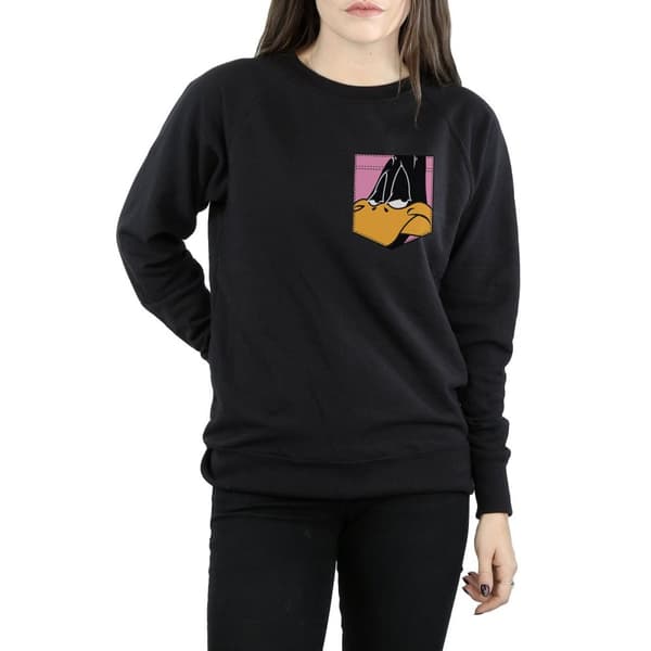 Looney Tunes Dam/kvinnor Daffy Duck Face Sweatshirt med fuskficka