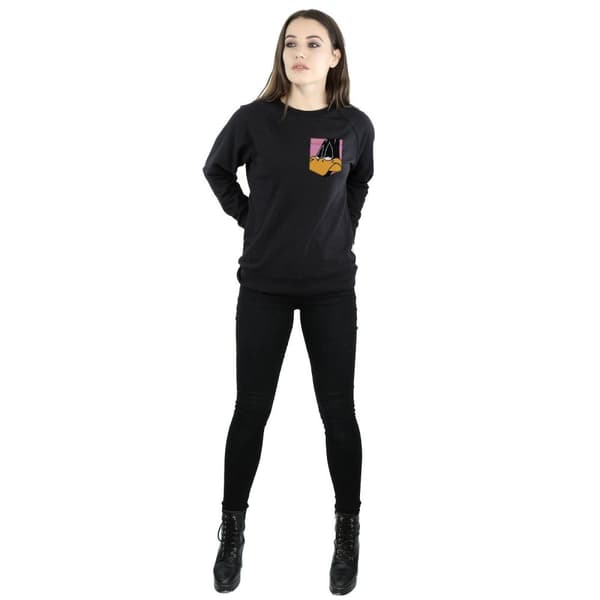 Looney Tunes Dam/kvinnor Daffy Duck Face Sweatshirt med fuskficka