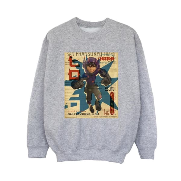 Disney Pojkar Big Hero 6 Baymax Hiro Newspaper Sweatshirt Sports Grey 12-13 Years