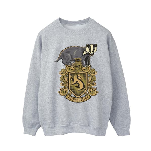 Harry Potter Mens Hufflepuff Sketch Crest Sweatshirt Sports Grey XL