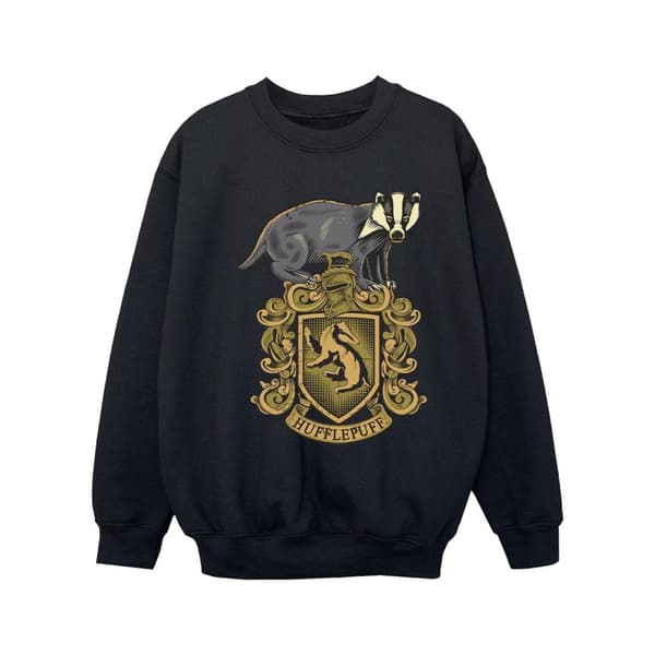 Harry Potter Girls Hufflepuff Sketch Crest Sweatshirt Black 12-13 Years