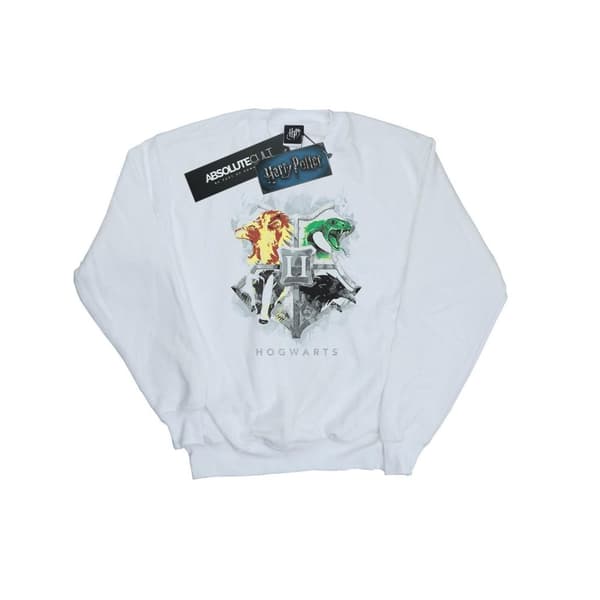 Harry Potter Womens/Ladies Hogwarts Painted Crest Sweatshirt White S