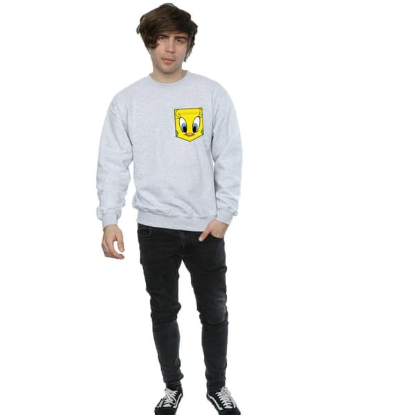 Looney Tunes Mens Tweety Pie Face Faux Pocket Sweatshirt
