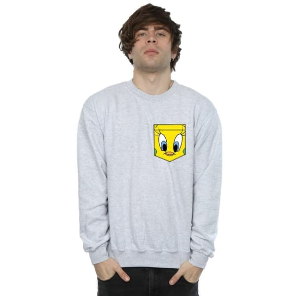 Looney Tunes Mens Tweety Pie Face Faux Pocket Sweatshirt