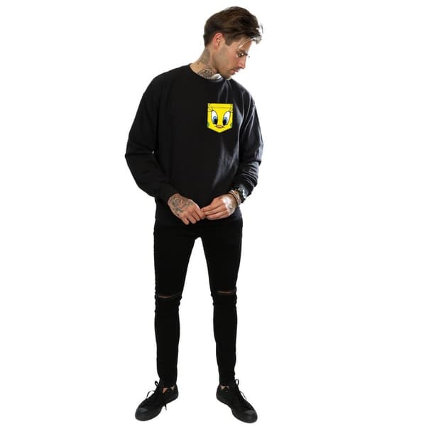 Looney Tunes Mens Tweety Pie Face Faux Pocket Sweatshirt