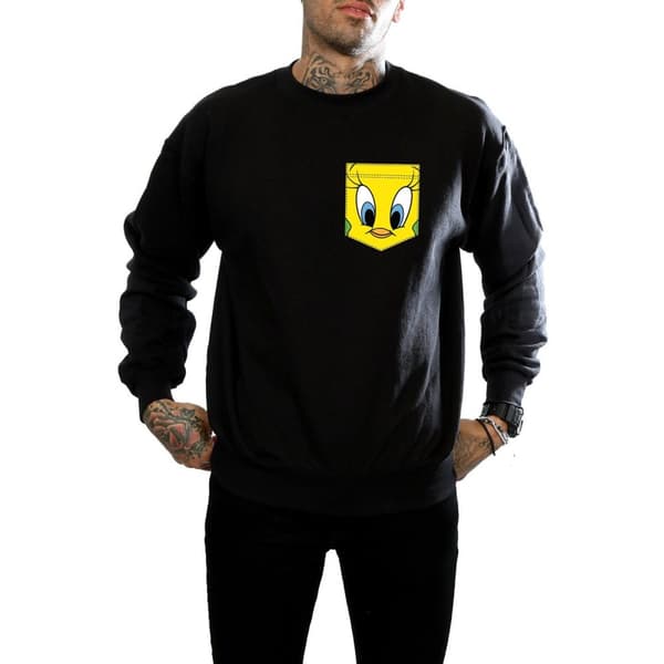 Looney Tunes Mens Tweety Pie Face Faux Pocket Sweatshirt