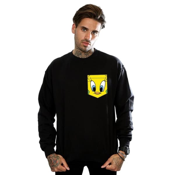 Looney Tunes Mens Tweety Pie Face Faux Pocket Sweatshirt