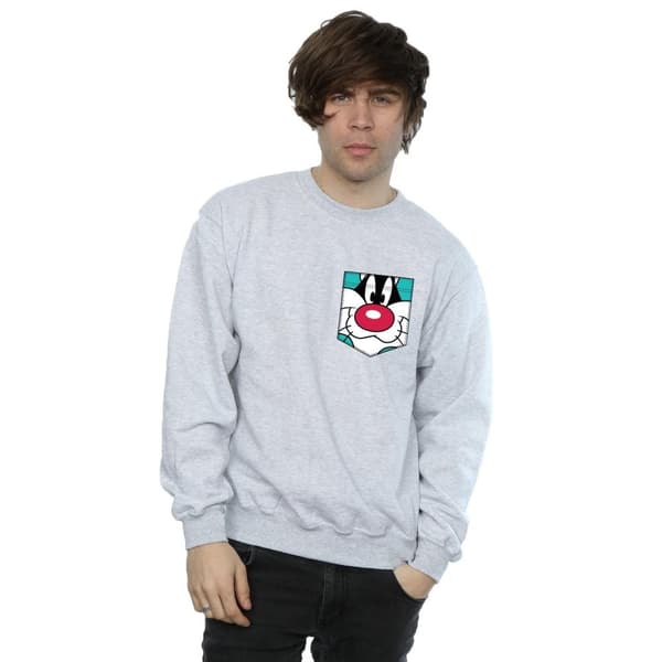 Looney Tunes Sylvester Face Sweatshirt med fuskficka för herrar