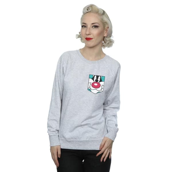 Looney Tunes Dam/Tjej Sylvester Face Sweatshirt med fuskficka