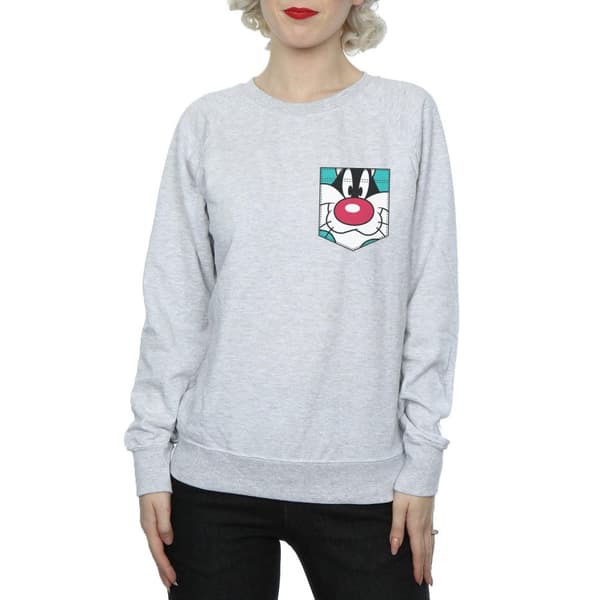 Looney Tunes Dam/Tjej Sylvester Face Sweatshirt med fuskficka