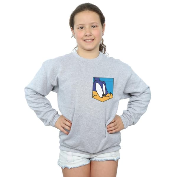 Looney Tunes Girls Road Runner Face Faux Pocket Sweatshirt
