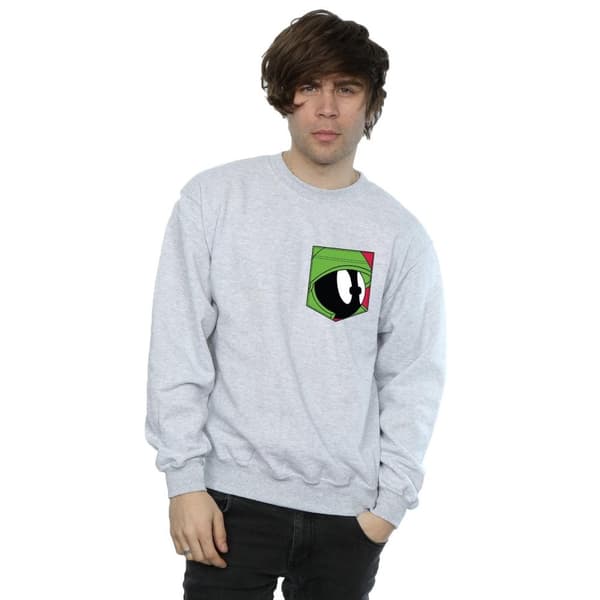 Looney Tunes Mens Marvin The Martian Face Faux Pocket Sweatshirt