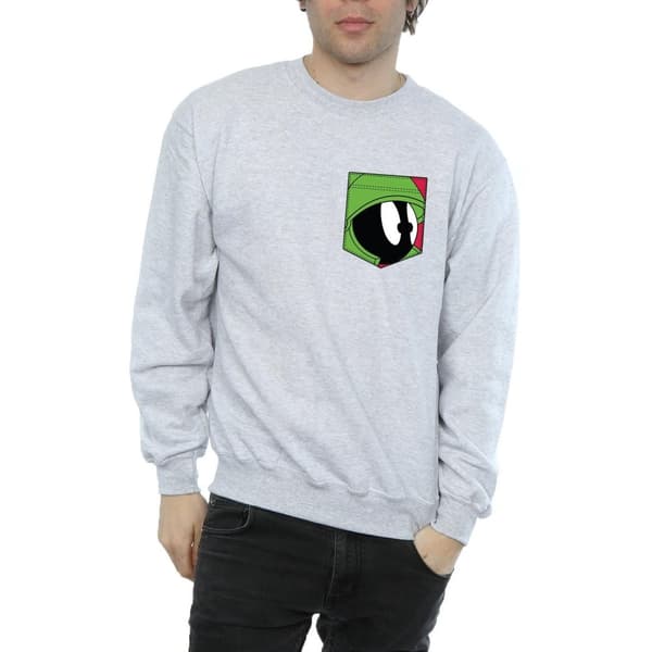 Looney Tunes Mens Marvin The Martian Face Faux Pocket Sweatshirt