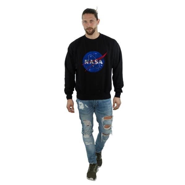 NASA Mens Classic Insignia Logo Distressed Sweatshirt