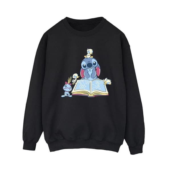 Disney Dam/Tjej Lilo & Stitch Reading A Book - Sweatshirt Black XL